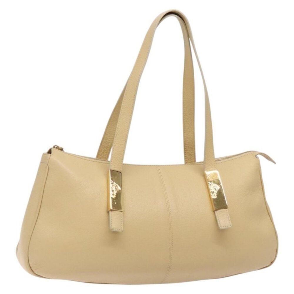 Authentic Gianni Versace Shoulder Bag Leather Beige Gold